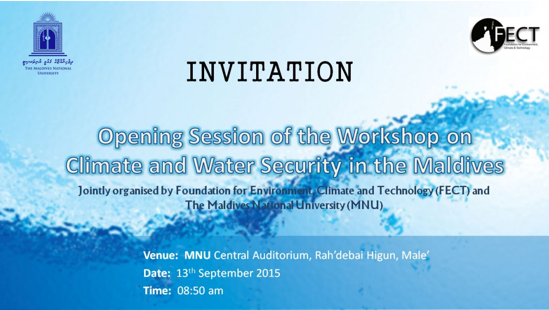 Climate and water security workshop in Maldives invitation